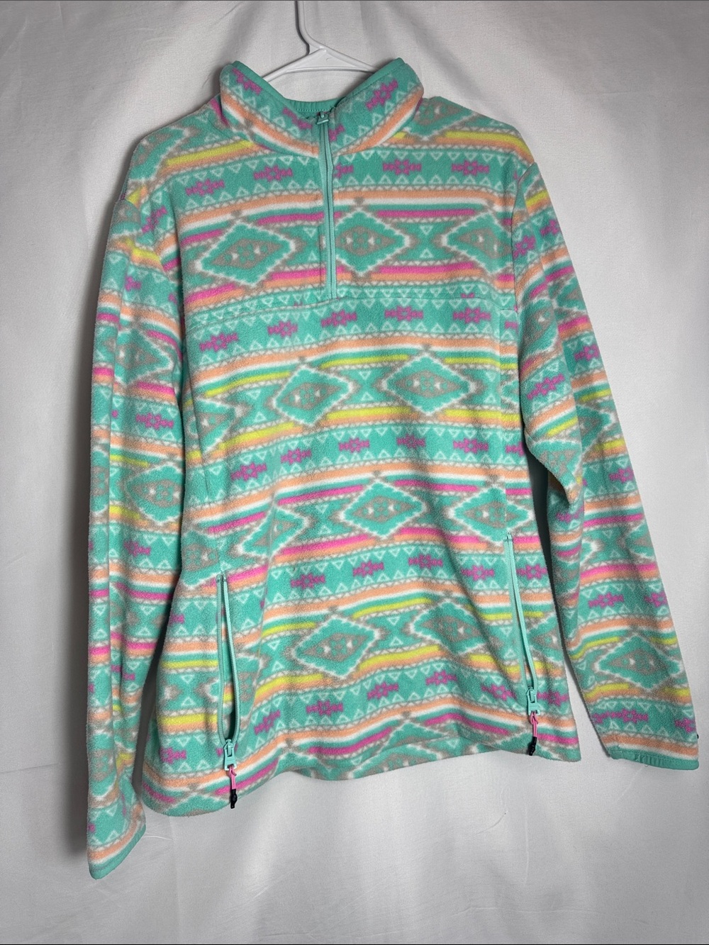 Chubbies “The Flame Commander” Aqua Aztec Print Half-Zip Fleece Pullover Large